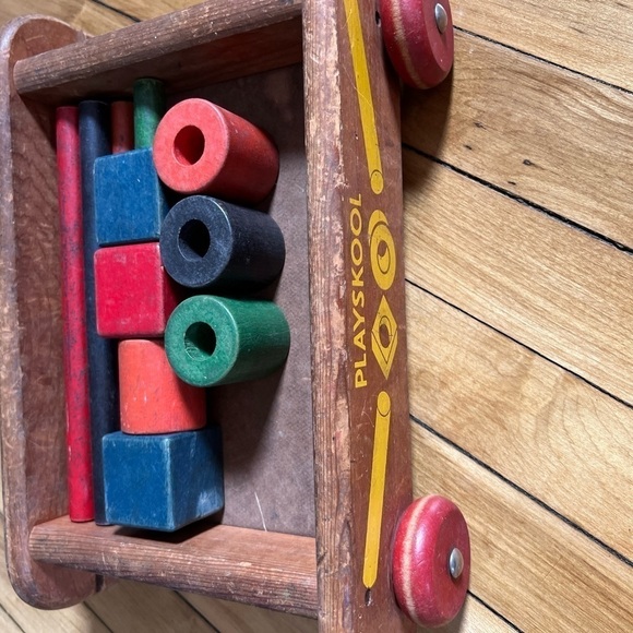 Vintage 1950s Playskool Toy Wagon Pull Cart Learning Toy wooden blocks - Picture 2 of 4